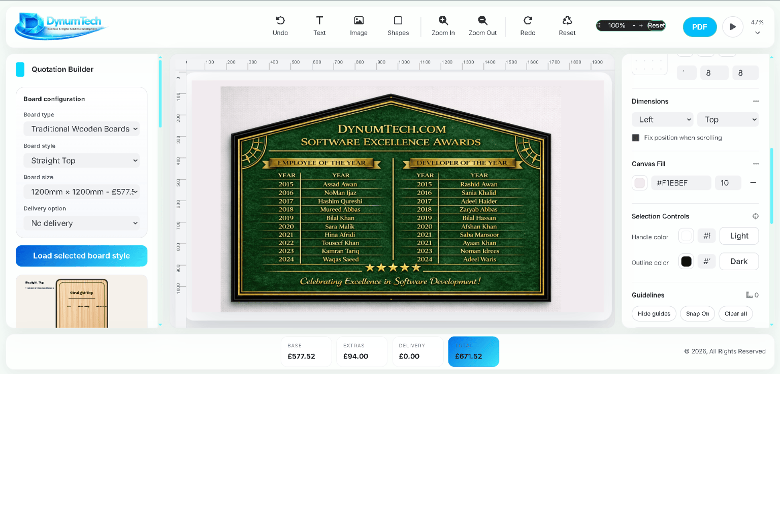 Honour board workflow from online design to digital display